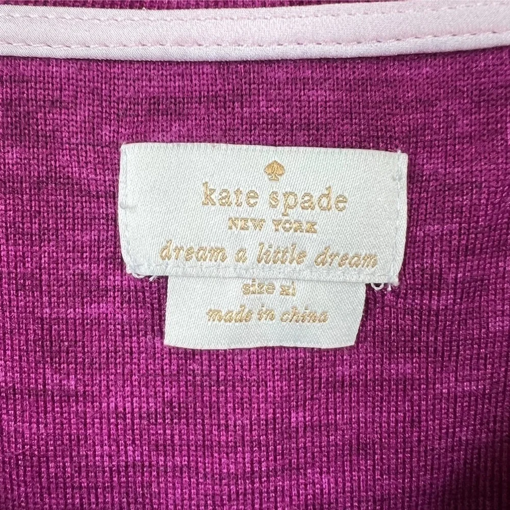 Kate Spade Goodnight Sleep Shirt Long  Sleeve Pockets Brushed Knit XL Purple